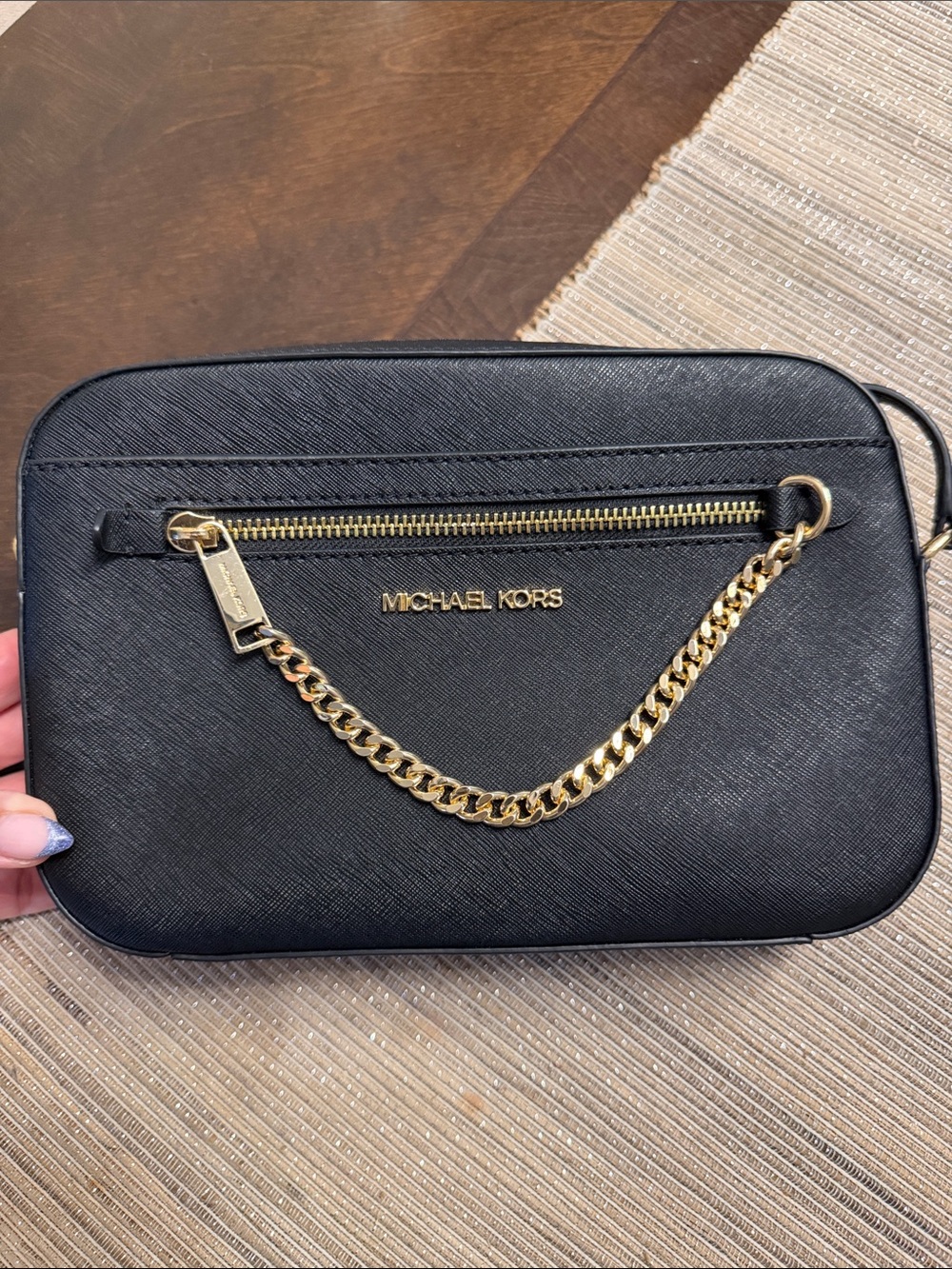 Michael Kors Black Saffiano Leather Crossbody with Gold Hardware NWT